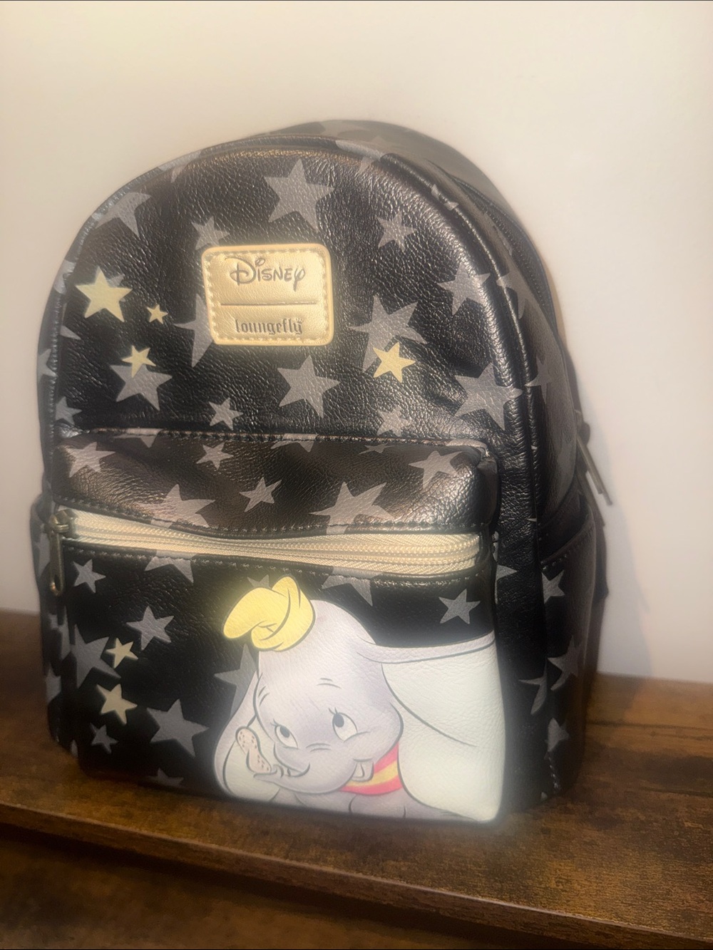 Loungefly Disney Dumbo Black and Gold Star Mini Backpack - Picture 2 of 6